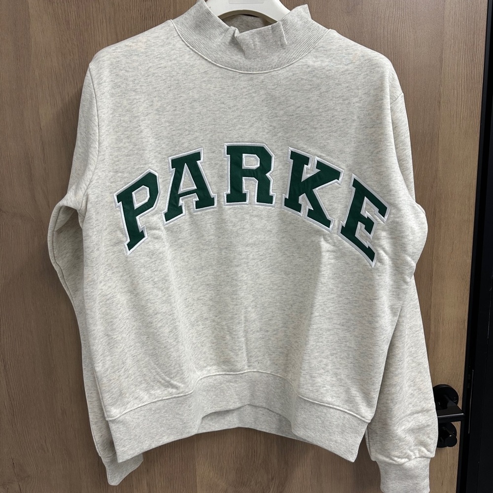 PARKE Crewneck Sweatshirt in Heather Gray with Green Varsity Letters